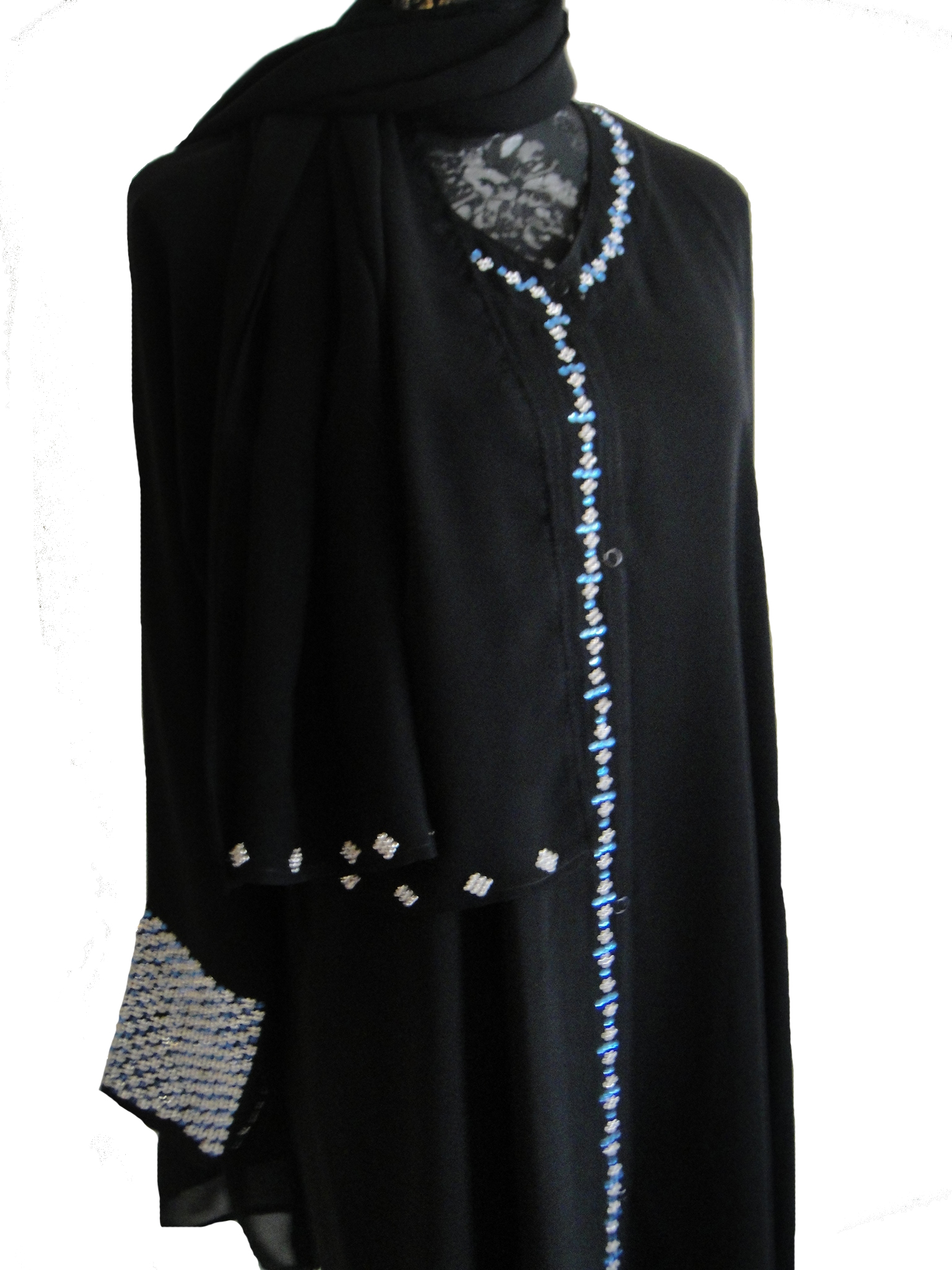Black Abaya with flower crystal lace