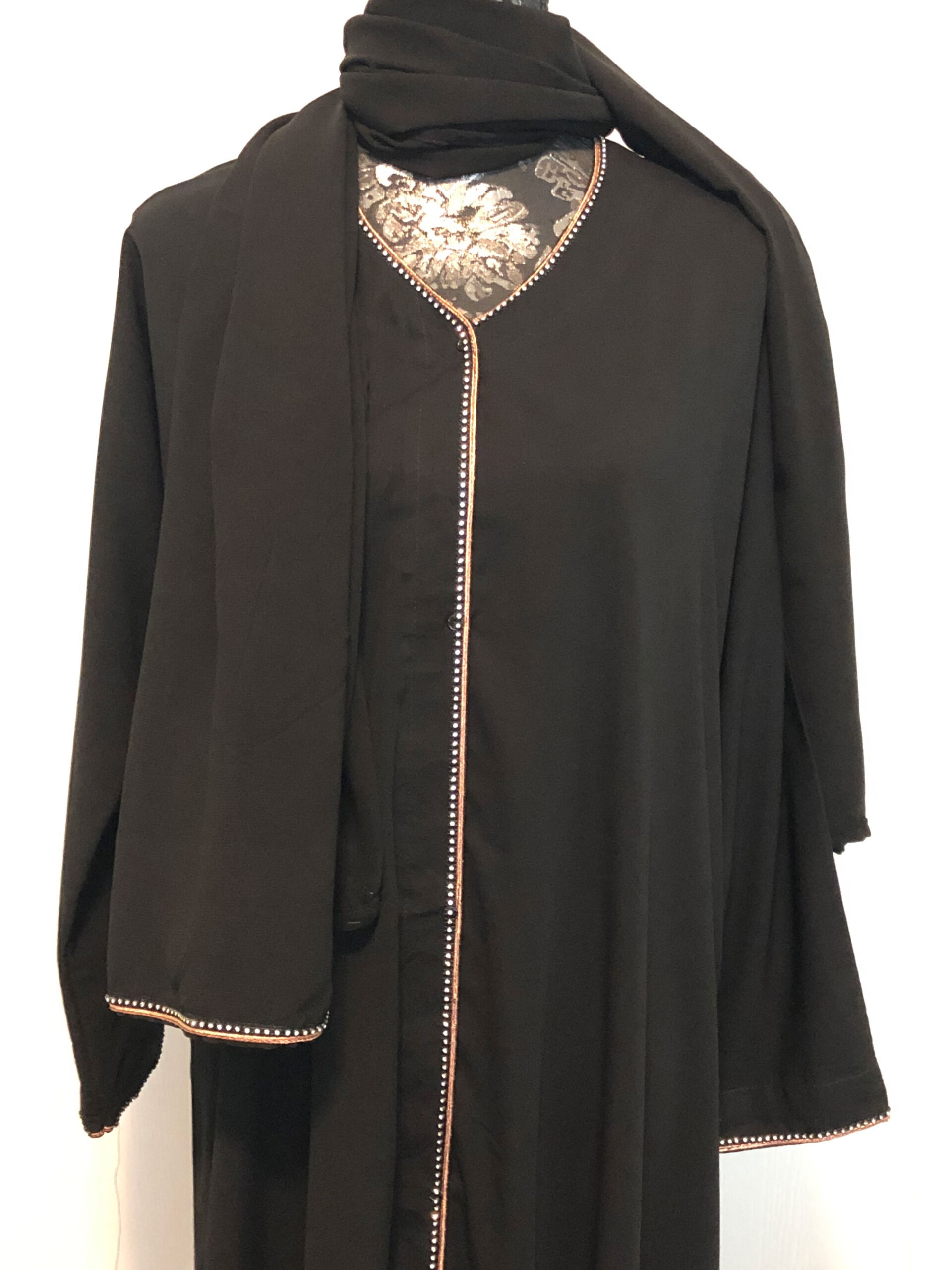Black Abaya with red crystal lace