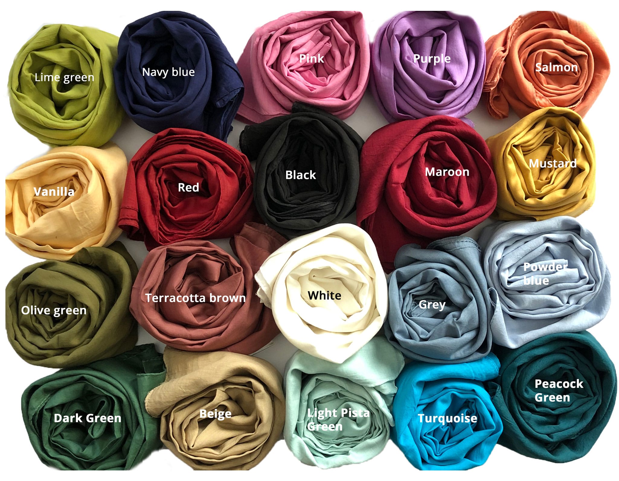 plain cotton scarves all colours