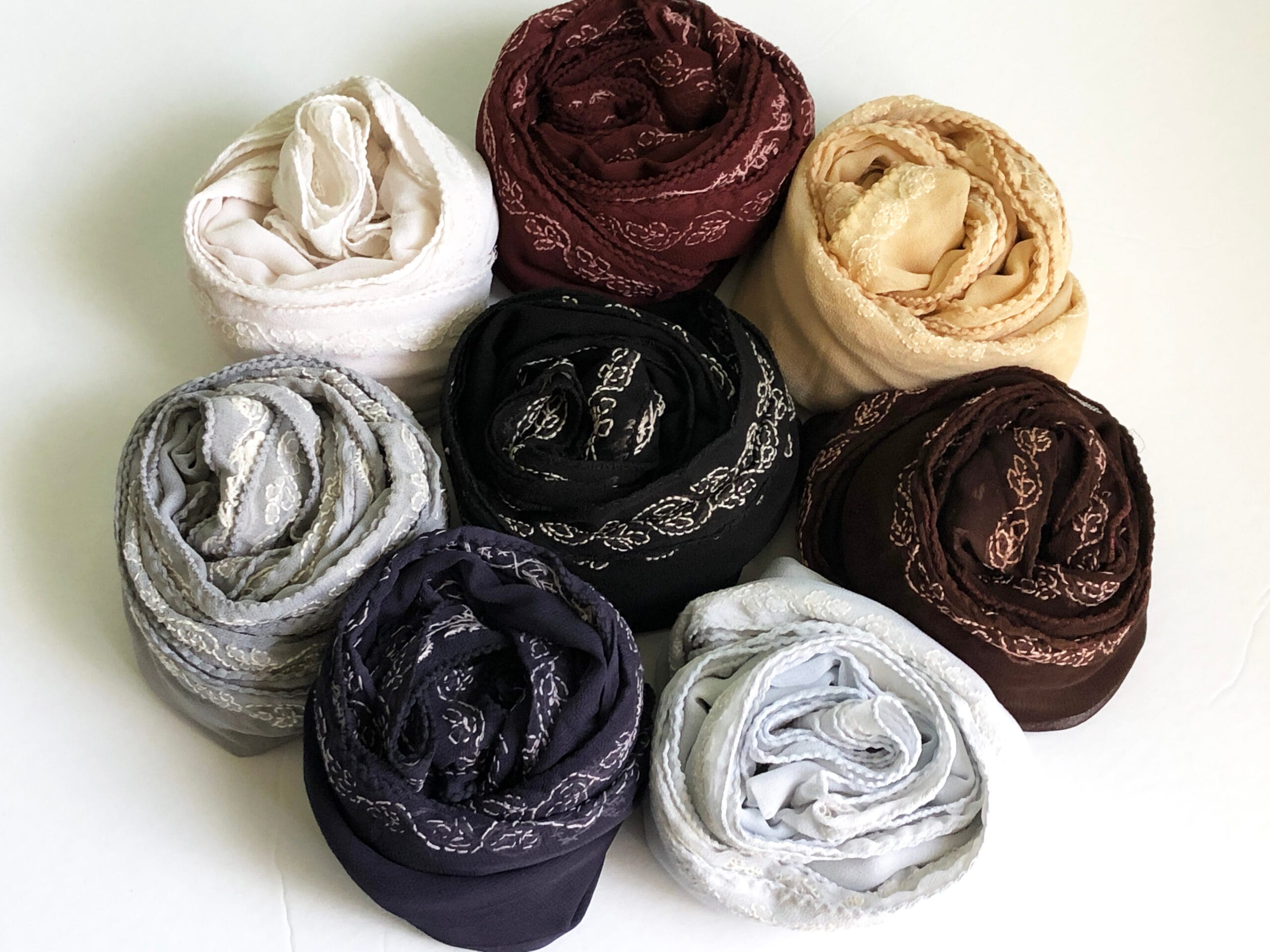 Hand Embroidered Solid Neck Scarves, Stoles, Shawls, Wrap, Hijabs for Women