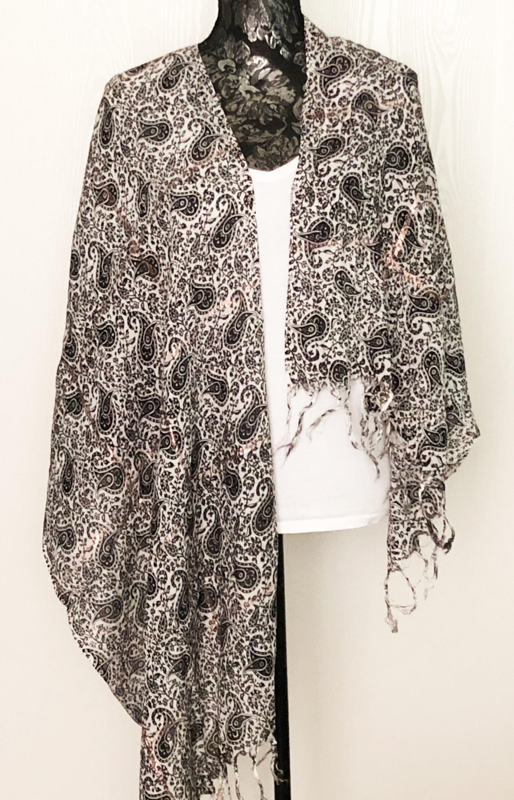 black paisley printed scarf